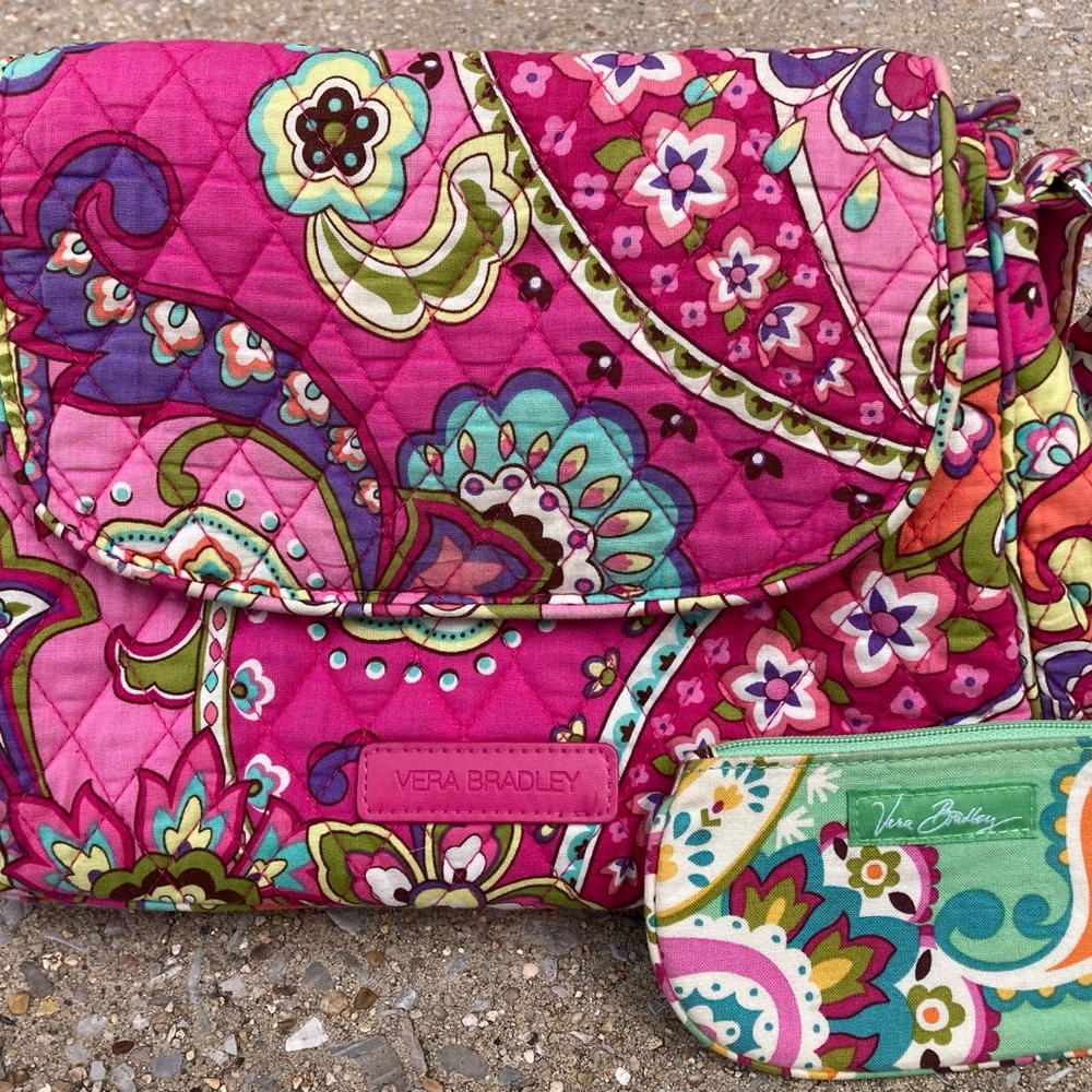 Vera Bradley Pink Floral Women's Crossbody Bag + Wallet to match